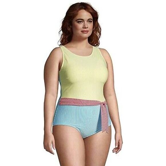 Lands' End High-Neck Seersucker Tummy Control One-Piece Swimsuit Size 24W - Picture 1 of 8